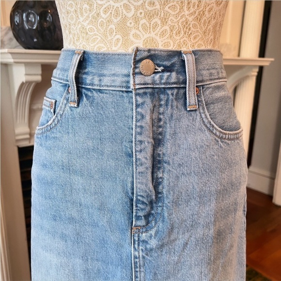 DENIM FORUM The '90s Halle Stretch Denim High Waisted Midi Skirt Size 28 - Picture 12 of 15